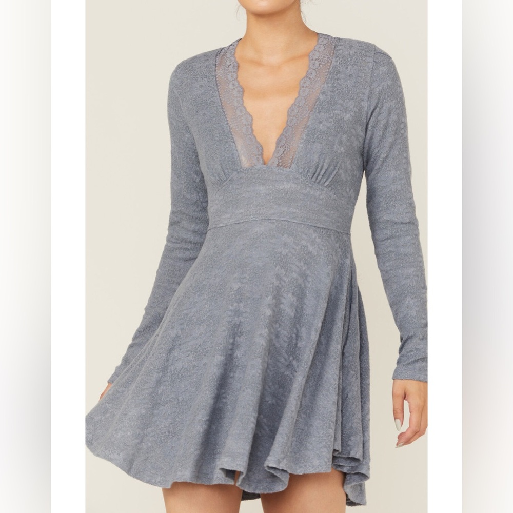 FREE PEOPLE WOMEN'S ALL YOURS LONG SLEEVE MINI DRESS - Light Blue - XS - NWT
